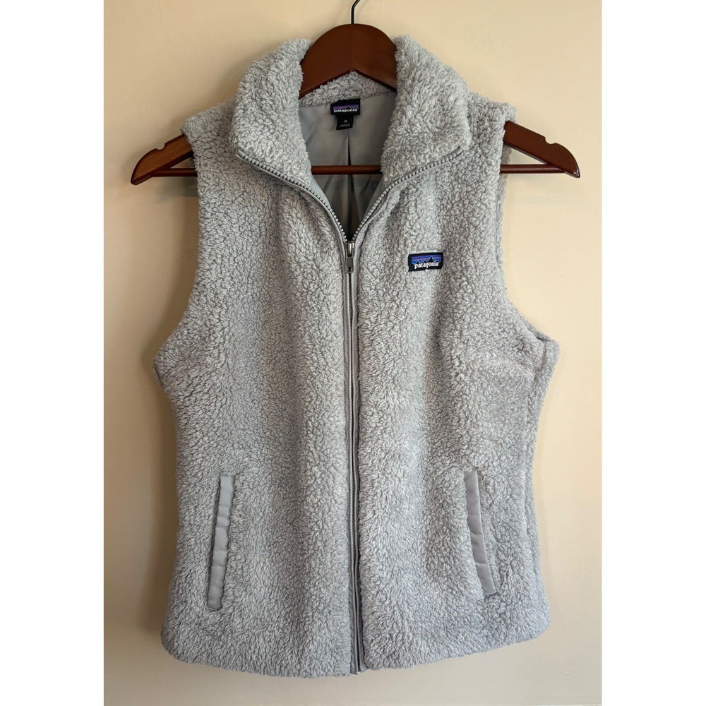 Patagonia Womens Los Gatos Full Zip High Pile Fleece Vest Light Gray Medium